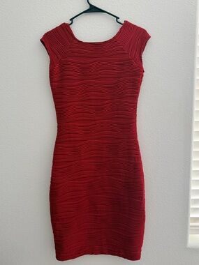 Red Textured Cap-Sleeve Mini Dress - Women's